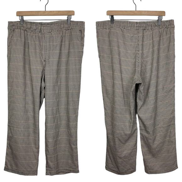 H&M | NWT Beige Brown Houndstooth Pull On High Waist Wide Leg Cropped Pants - Picture 1 of 7